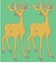 Beautiful cartoon illustration of twin yellow retro coloured deers with black spotted and red bulbs above their heads in