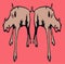 Beautiful cartoon illustration of two cute and slim brown wild pigs in pink background.cdr