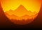 Beautiful Cartoon Landscape Huge Mountain With Sunset orange color