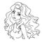 Beautiful cartoon smiling girl portrait. Long hair, big eyes. Outline art for coloring book