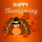 Beautiful cartoon turkey bird. Happy Thanksgiving celebration. Orange background.