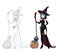 Beautiful cartoon witch holding wooden broom. vector illustration