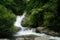 Beautiful cascade waterfall hidden in a forest. Adventure and travel concept. Nature background. Kaiate Falls, Bay of