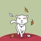 Beautiful Cat Walking Autumn Fall Leaves Season Cartoon