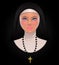 Beautiful catholic nun with a cross. Vector illustration of a pr