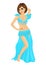 Beautiful caucasian belly dancer harem woman in a blue stage costume