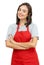 Beautiful caucasian waitress with red apron