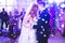 Beautiful caucasian wedding couple just married and dancing their first dance