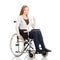 Beautiful caucasian woman sitting on a wheelchair.