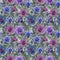 Beautiful Centaurea flowers with leaves on gray background. Seamless floral pattern. Watercolor painting.