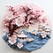 Beautiful ceramic and paper mache art piece featuring cherry blossoms