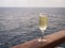 Beautiful champagne glass on the open deck