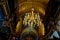 Beautiful chandelier in the main prayer hall in St Stephen Bulgarian church in Istanbul also known as Iron Church shot from below