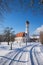 Beautiful chapel in wintry landscape