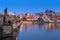 Beautiful Charles bridge and the castle in Prague at night, Czech Republic