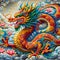 A beautiful and charming dragon in a nold painting, with lotus flower, clouds, abstract, magical animal design, fantasy art
