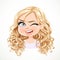 Beautiful cheerily wink cartoon blond girl with magnificent curly hair portrait