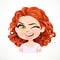 Beautiful cheerily wink cartoon brunette girl with dark red curled hair portrait