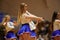 Beautiful cheerleaders dancing. Ukrainian Basketball Superleague. The basketball match BC Sokoly vs BC Odessa