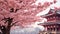 Beautiful cherry blossom in china garden with pagoda in spring, AI Generated