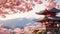 Beautiful cherry blossom and pagoda with Mt. Fuji background, AI Generated