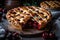 beautiful cherry pie, with lattice top and flaky crust, ready to be eaten