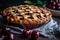 beautiful cherry pie, with lattice top and flaky crust, ready to be eaten