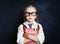 Beautiful child girl with book in Italian language school