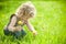 Beautiful child picks flowers