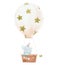 Beautiful children composition with cute watercolor hand drawn baby elephant on air balloon. Stock illustration.