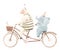 Beautiful children composition with cute watercolor hand drawn circus animals. Sheep and baby elephant on bike with air