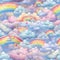 Beautiful children\\\'s mosaic-like drawing of clouds, rainbows and unicorns. Generative AI