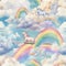 Beautiful children\\\'s mosaic-like drawing of clouds, rainbows and unicorns. Generative AI