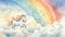 Beautiful children\\\'s mosaic-like drawing of clouds, rainbows and unicorns. Generative AI