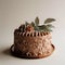 Beautiful chocolate cake decorated with flowers and leaves on a white background, delicious brown bakery, generative ai