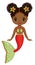 Beautiful Christmas African American Mermaid with Red and Green Fishtail. Vector Cute Black Mermaid