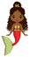 Beautiful Christmas African American Mermaid with Red and Green Fishtail. Vector Cute Black Mermaid