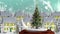Beautiful Christmas animation of Christmas tree in the magical village against the snowflakes fallin