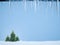 Beautiful Christmas background with icicles, Christmas trees and snow