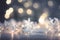 A beautiful christmas background with stars and snowflakes and soft bokeh lights on a light background created with generative AI