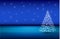 Beautiful Christmas blue background with illuminated star tree and snow