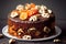 Beautiful Christmas carrot cake with fruit nuts and cream