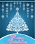 Beautiful Christmas craft blue greeting card with hanging decoration, Xmas tree and paper cutting snowflakes