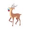 Beautiful Christmas Deer Carrying Gift Box in its Mouth, Merry Xmas and New Year, Happy Winter Holidays Concept Cartoon