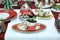 Beautiful Christmas figure Snowman and decorative Souvenirs on the table