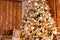 Beautiful Christmas interior. studio for photo shoot. a large Christmas tree in gold style