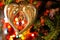 Beautiful Christmas picture with Christmas tree and New Years and Christmas Eve celebration background with a Heart decoration