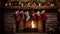 Beautiful Christmas socks over a fireplace. Many Colorful Christmas stockings are hanging over a chimney. New Year sock hung on