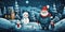 Beautiful Christmas theme with Santa and snowman Trendy, stylish, modern, elegant, mix of bright colors. Inspired by