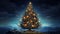 Beautiful Christmas tree fantasy, illustration. Fictional Decorated tree with glowing garlands, painting. AI-generated art of a